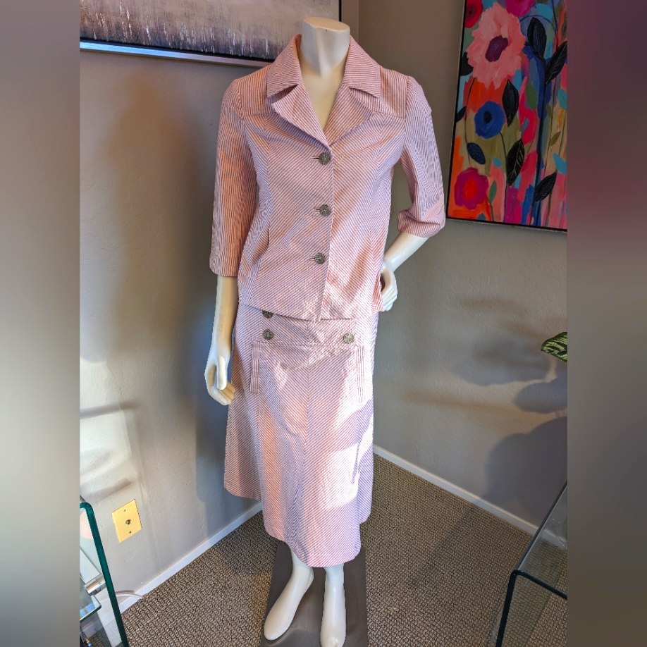 Vintage Beth Bowley Pink Striped Gingham Skirt Suit
